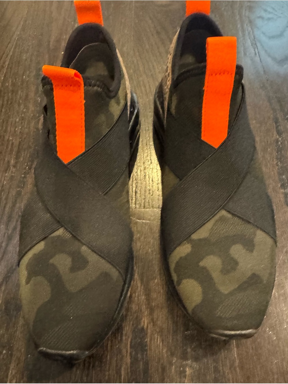 Steve Madden Women's Camo Slip-On Athletic Shoes with Bright Orange Pull Tabs